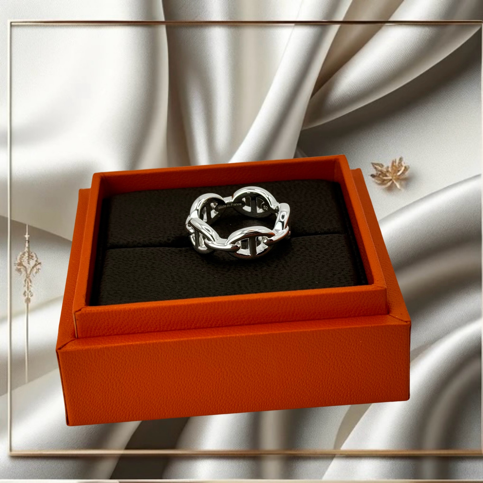 Brand New Authentic Herms Chaine Dancre Enchainee Ring Size 52